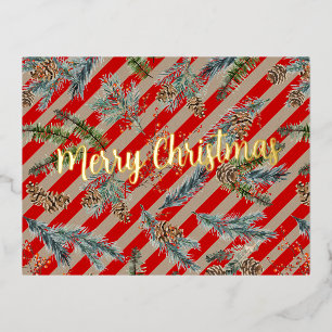 Festive Red Stripe Pine Spruce Cones Kraft Holiday