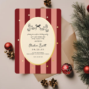 Festive Red Striped Holiday Party Invitation