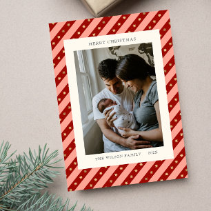 Festive Red Striped Star Photo Holiday Card