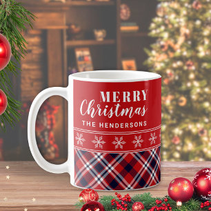 Festive Red Tartan Plaid Personalised Christmas Coffee Mug