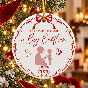 Festive Red The Year I Became A Big Brother Custom Ceramic Tree Decoration