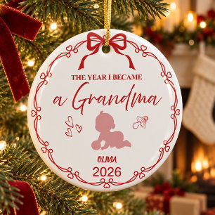 Festive Red The Year I Became A Grandma Custom Ceramic Tree Decoration