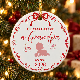 Festive Red The Year I Became A Grandpa Custom Ceramic Tree Decoration