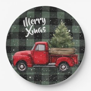 Festive Red Truck with Christmas Tree Paper Plates