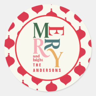 Festive red vintage merry christmas party classic round sticker