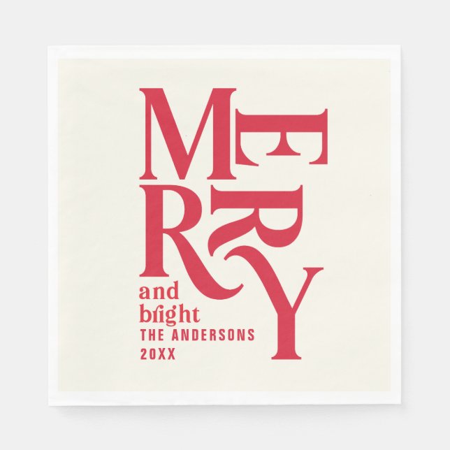 Festive red vintage merry christmas party napkin (Front)