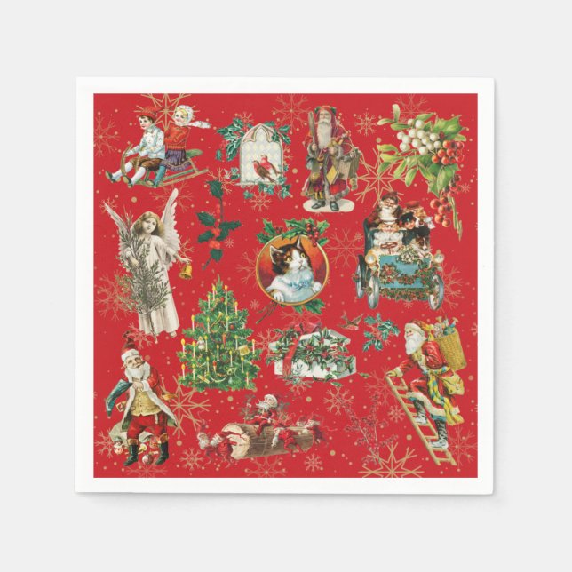 Festive Red Vintage Retro Christmas Holiday Napkin (Front)