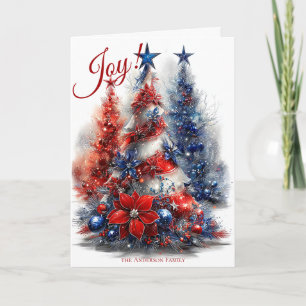 Festive Red White Blue Christmas Trees  Card