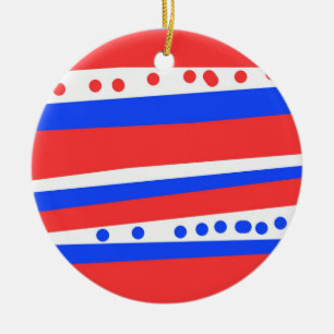 Festive Red White Blue Circles Stripes Ceramic Tree Decoration