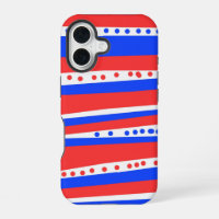 Festive Red White Blue Circles Stripes