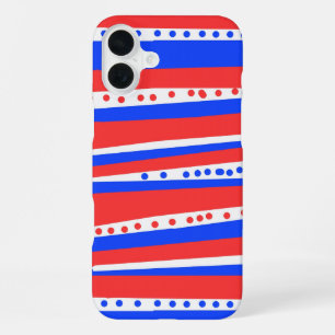 Festive Red White Blue Circles Stripes iPhone 16 Plus Case