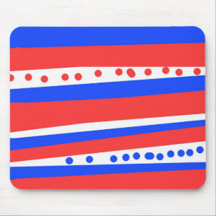 Festive Red White Blue Circles Stripes Mouse Mat