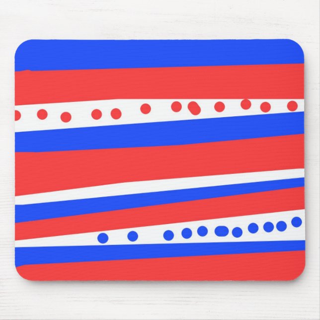 Festive Red White Blue Circles Stripes Mouse Mat (Front)