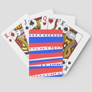 Festive Red White Blue Circles Stripes Playing Cards
