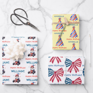 Festive Red White Blue Party Wrapping Paper Sheet