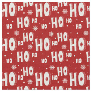 Festive Red White Christmas Ho Ho Ho Snowflakes Fabric
