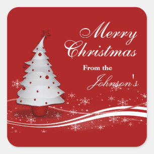 Festive Red & White Christmas Tree Gift Tags