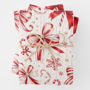 Festive Red & White Coquette Bows Christmas Wrap Wrapping Paper Sheet