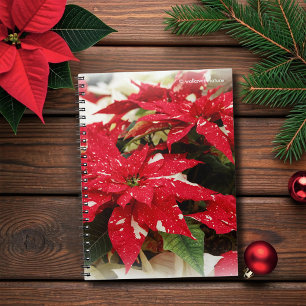 Festive Red White Floral Poinsettia Flowers Notebook