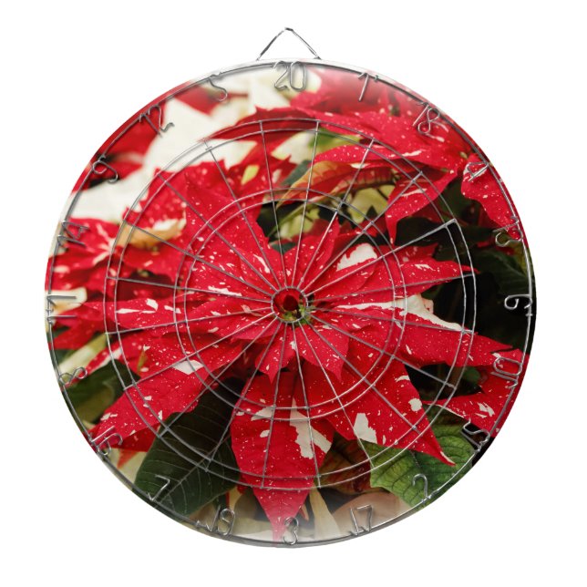 Festive Red White Floral Poinsettias Dartboard (Front)