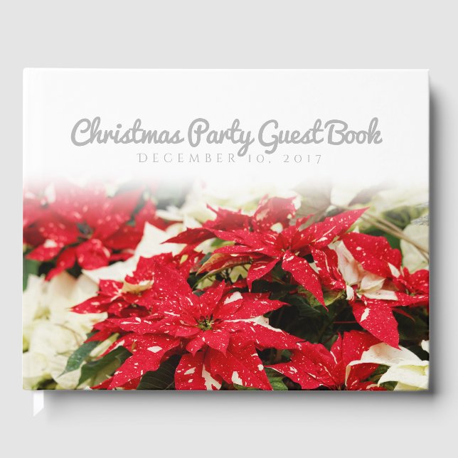 Festive Red White Floral Poinsettias Guest Book (Front)
