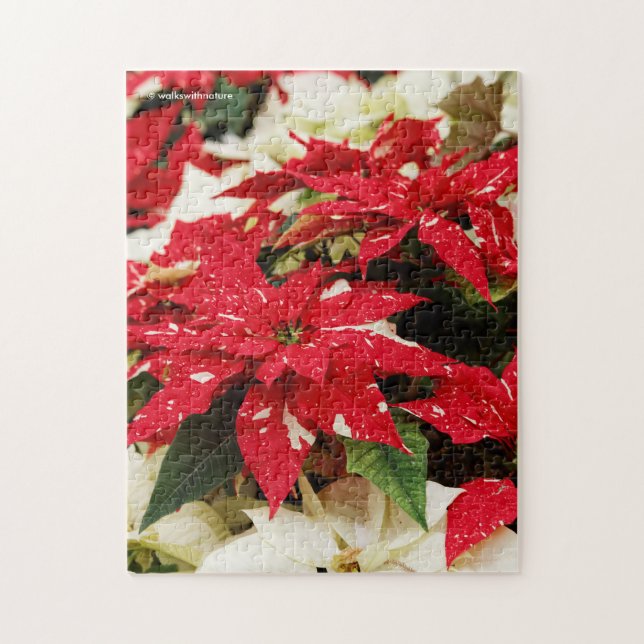 Festive Red White Floral Poinsettias Jigsaw Puzzle (Vertical)