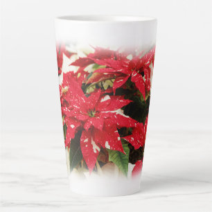 Festive Red White Floral Poinsettias Latte Mug
