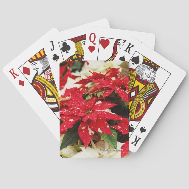 Festive Red White Floral Poinsettias Playing Cards (Back)