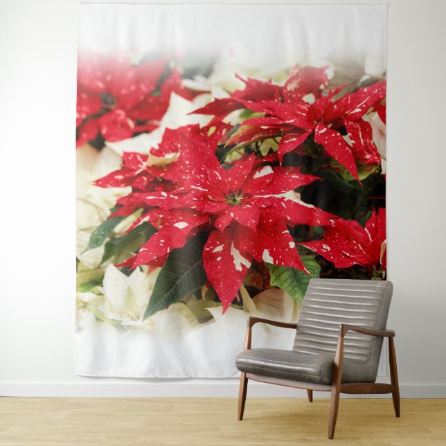 Festive Red White Floral Poinsettias Tapestry (In Situ)
