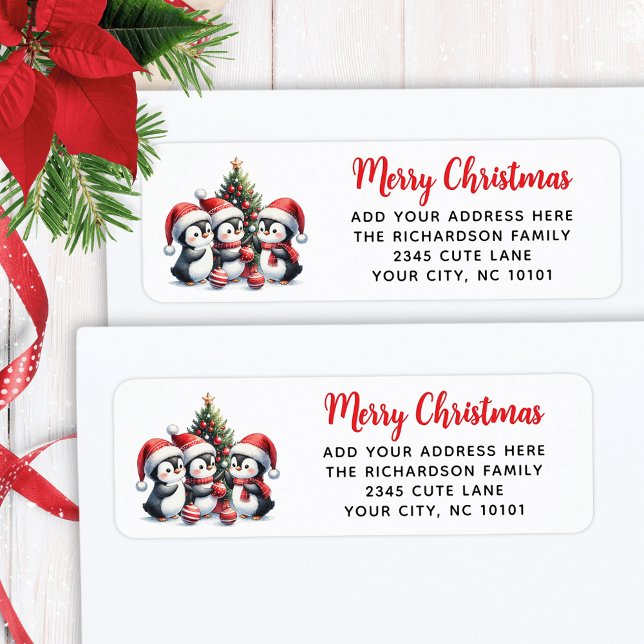 Festive Red White Merry Christmas Cute Penguins (Creator Uploaded)