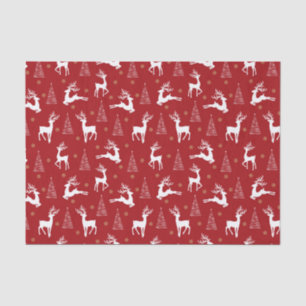 Festive Red White Reindeer Christmas Tree Holiday  Tissue Paper