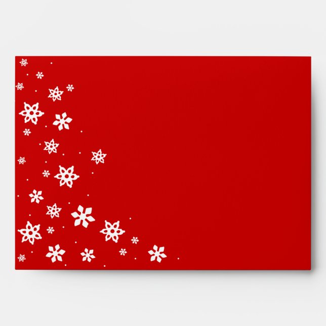 Festive Red & White Snowflake Holiday Envelope (Front)