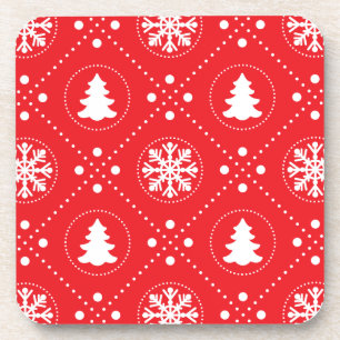 Festive Red White Winter Christmas Pattern Coaster