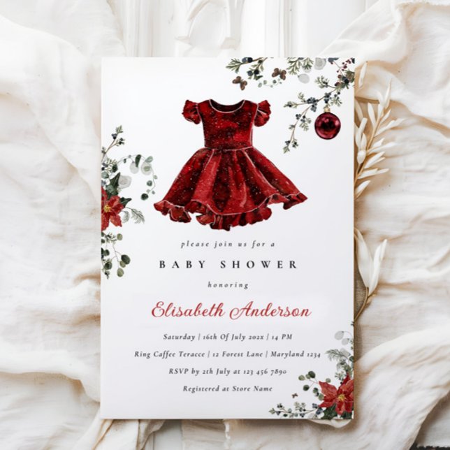 Festive Red Winter Baby Shower Invitation Girl (Creator Uploaded)