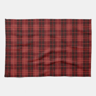 Festive Red Winter Christmas Plaid Pattern Tea Towel