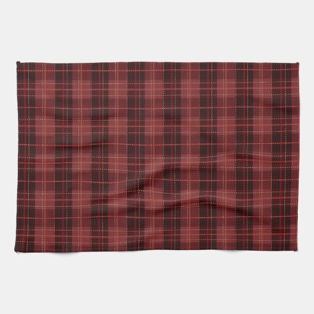 Festive Red Winter Christmas Plaid Pattern Tea Towel (Horizontal)