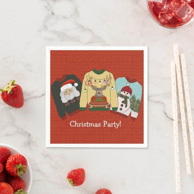 Festive Red Wool Ugly Sweater Christmas Party Napkin (Insitu)