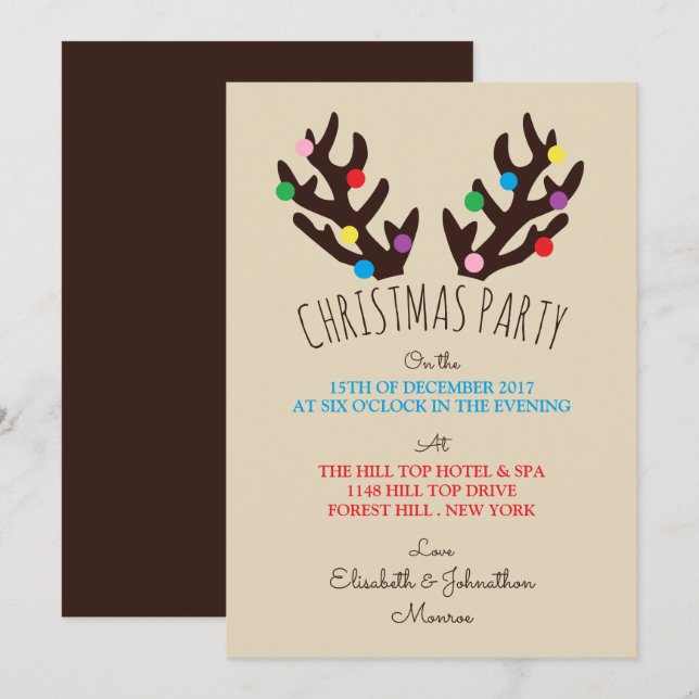 Festive Reindeer Antlers, Christmas Party Invitati Invitation (Front/Back)