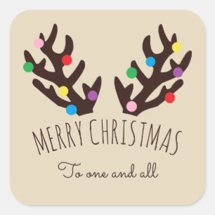 Festive Reindeer Antlers, Christmas Square Sticker