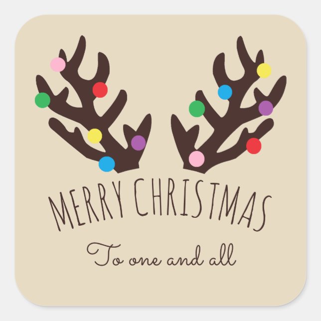 Festive Reindeer Antlers, Christmas Square Sticker (Front)