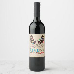 Festive Reindeer Antlers, Christmas Wine Wine Labe Wine Label