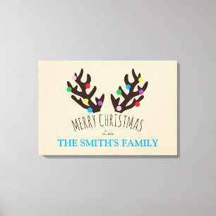 Festive Reindeer Antlers, Personalized Family Name Canvas Print