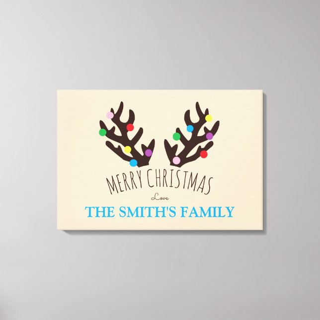 Festive Reindeer Antlers, Personalized Family Name Canvas Print (Front)