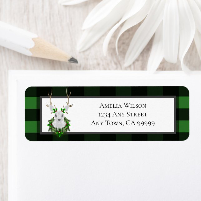 Festive Reindeer Buffalo Plaid Address Label (Insitu)