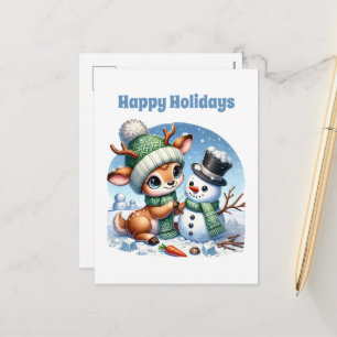 Festive reindeer Christmas Happy  Holiday Postcard