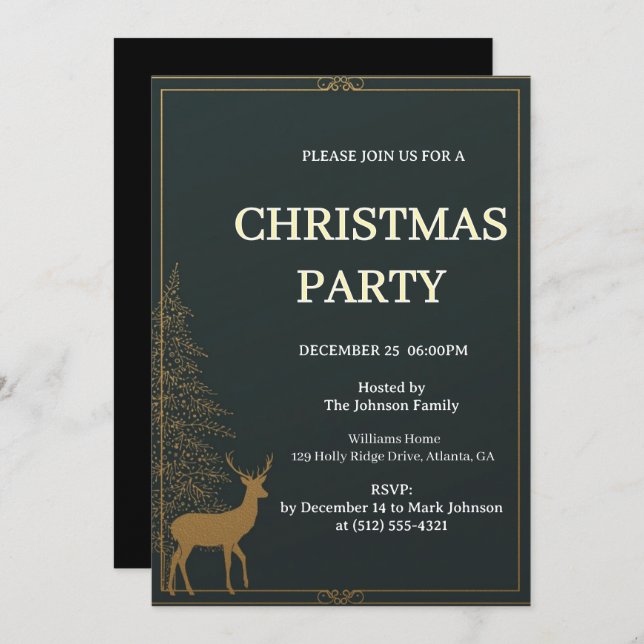 Festive Reindeer Christmas invitation (Front/Back)