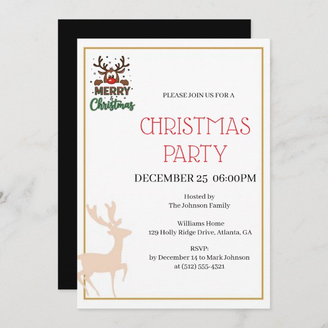 Festive Reindeer Christmas invitation (Front/Back)