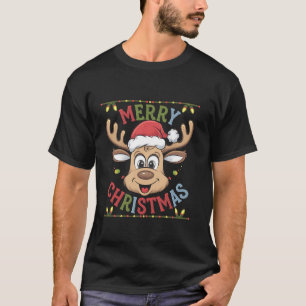 Festive Reindeer Christmas Lights Santa Holiday Hu T-Shirt