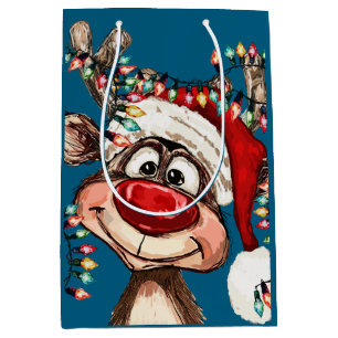 Festive Reindeer Christmas Shower Curtain Medium Gift Bag