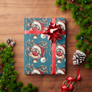 Festive Reindeer Christmas Shower Curtain Wrapping Paper